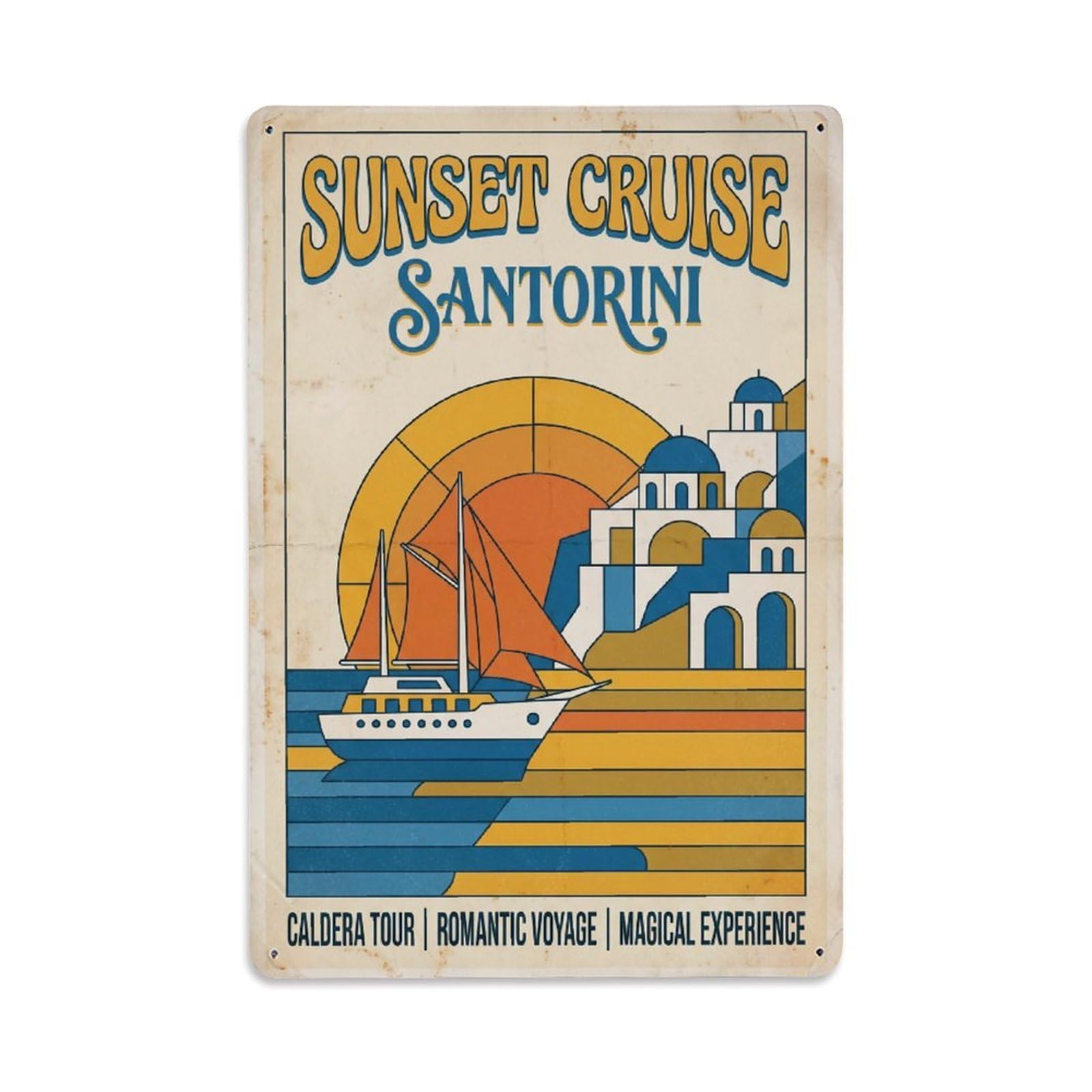 Este 8X12inch Style Vintage Travel Santorini Sunset Cruise Metal Tin Sign