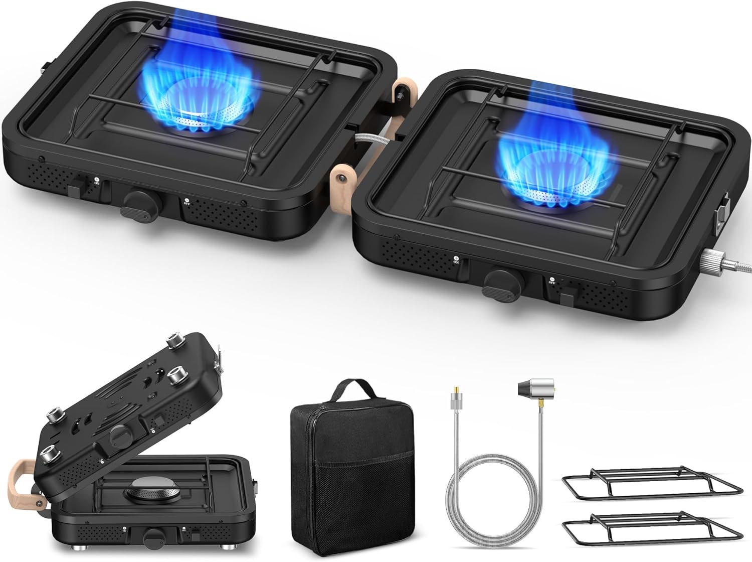 2 Burner Propane Camping Stove, Folding Portable Gas Stove Grill Propane with Carrying Bag, 17500 BTU, Built to Last, for Camping, Car Travel, Yard Parties, Outdoor Cooking, Backpacking Camp Stove 2 Burner Propane Camping Stove, Folding Portable Gas Stove Grill Propane with Carrying Bag, 17500 BTU, Built to Last, for Camping, Car Travel, Yard Parties, Outdoor Cooking, Backpacking Camp Stove