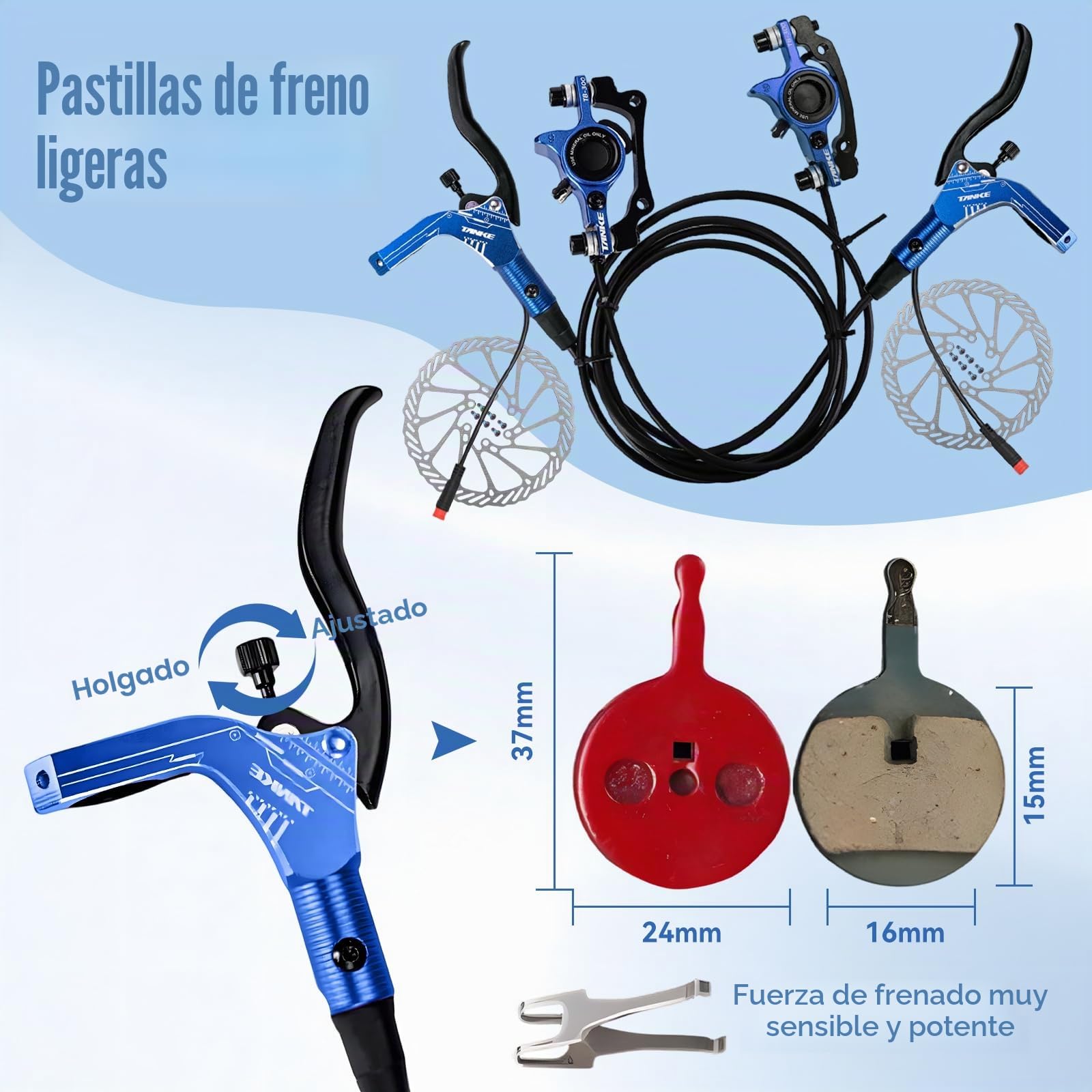 Buachois Juegos de Frenos de Disco de Bicicleta, Kit de Freno hidráulico de Bicicleta E con rotores de 160 mm, Frontal Izquierdo 89 cm y palancas de presión de presión de Aceite de 147 cm