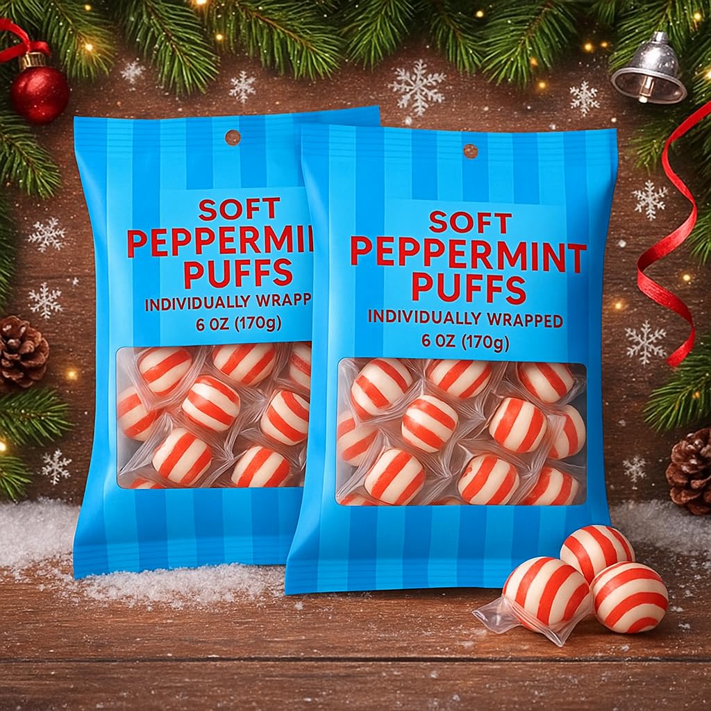 Peppermint Puff Candy | Soft Breath Mints Individually Wrapped | For Holiday Halloween Treat Office Reception Party Favor Birthday Gift Candy Buffet (350 Count Box)