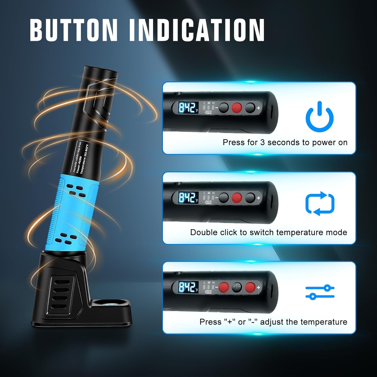 Soldering Iron Kit, Portable Soldering Gun with LED Digital Display, 392-842°F Adjustable Temperature Cordless Soldering Iron Pen Tool with 3 Soldering Tips for Precision Repair DIY