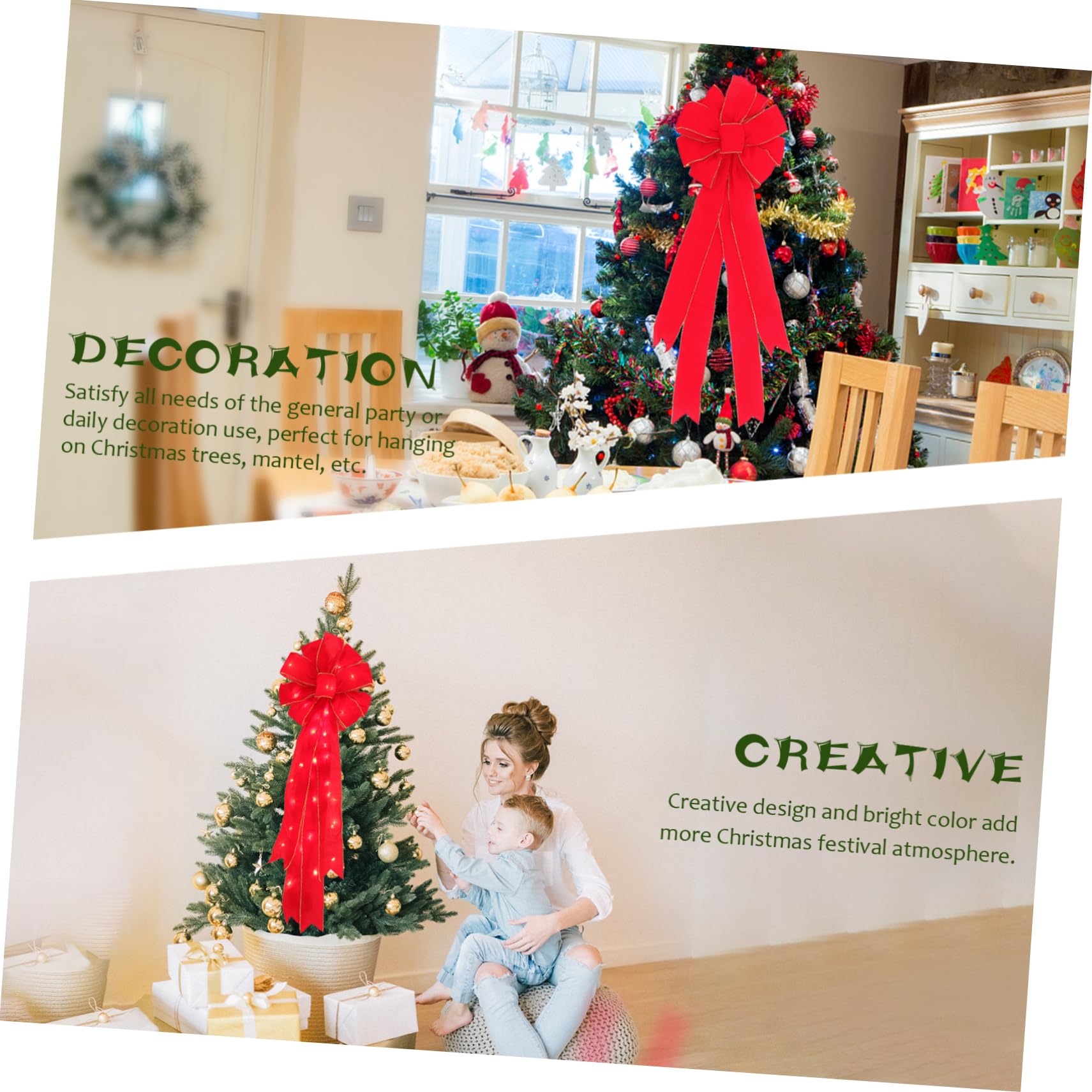IMIKEYA 3 Stück Weihnachtsschleife Weihnachtsbaumschmuck Weihnachtsbaumspitze Schleife Weihnachtsbaumanhänger Weihnachten Große Schleife Weihnachtsbaumschleife Leuchtende Schleife