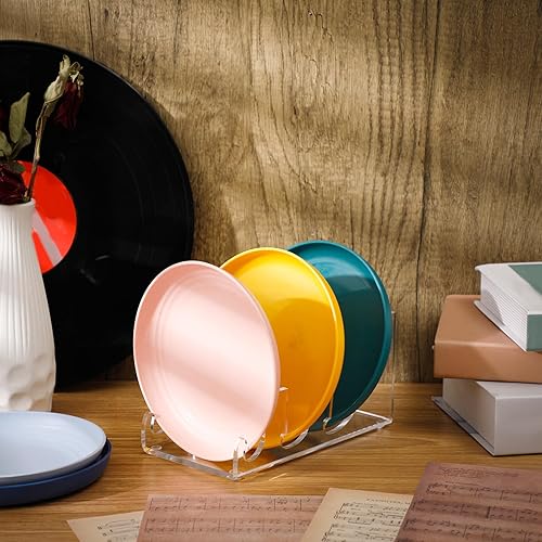 Miniatura 5 de Wenqik Soporte de exhibición de vajilla de 3 niveles, soporte de placa de acrílico para exhibir platos de porcelana transparente, soportes de platos