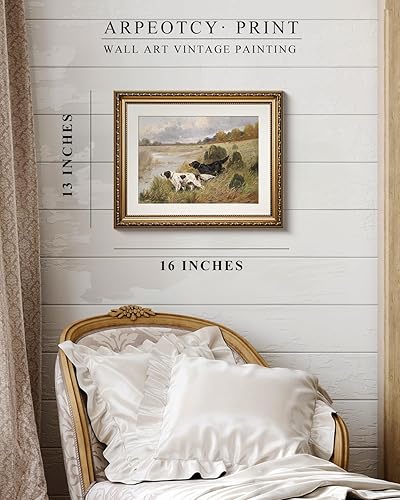 Miniatura 2 de ARPEOTCY - Arte de pared con marco dorado antiguo vintage, pinturas retro de paisaje con río, obra de arte en lienzo, estilo victoriano, para