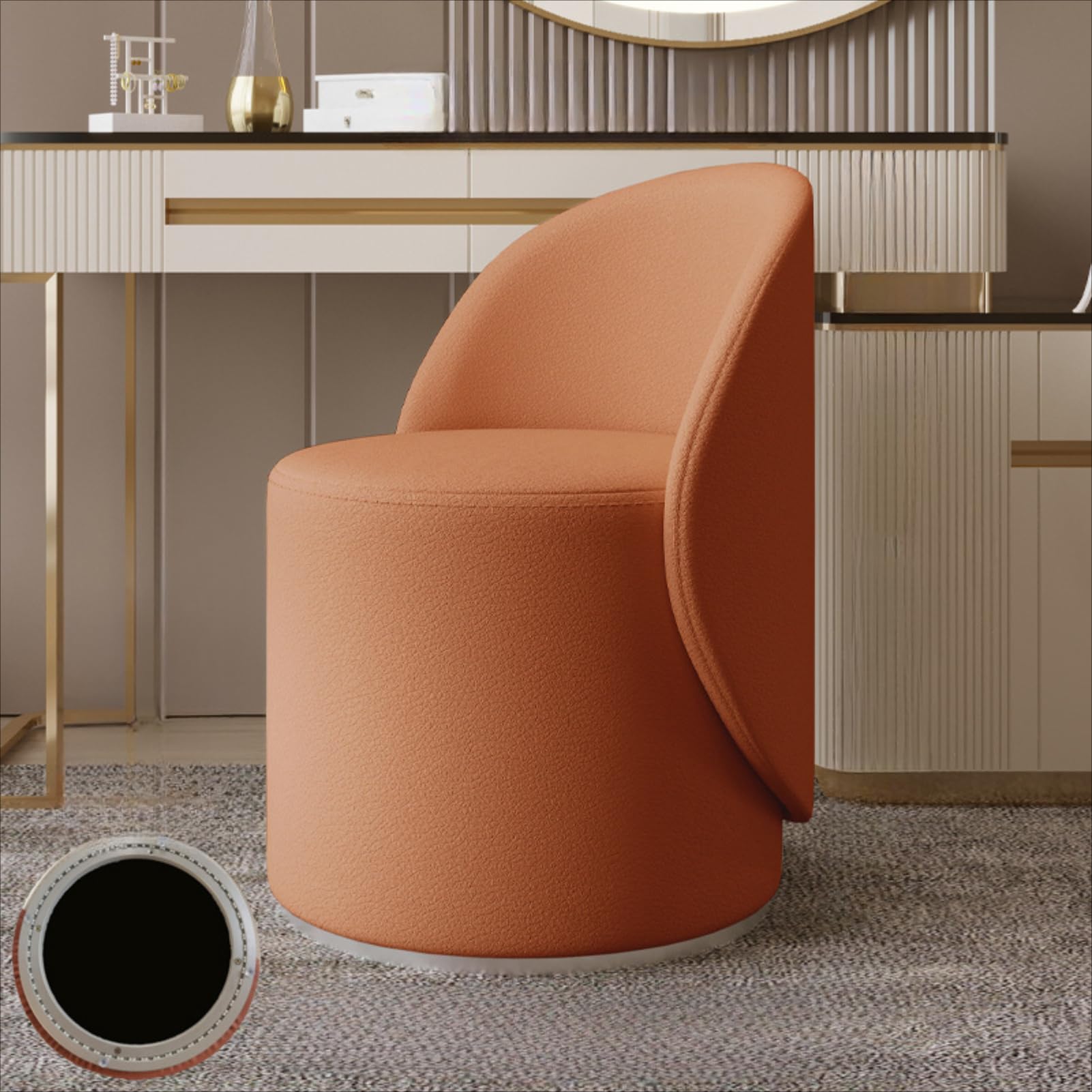 NAlVETY Rotating Makeup Chair - 360° Rotating High Elastic Foam Sponge Bedroom Home Makeup Back Chair Leather Stool Bucket Armchair Suitable for