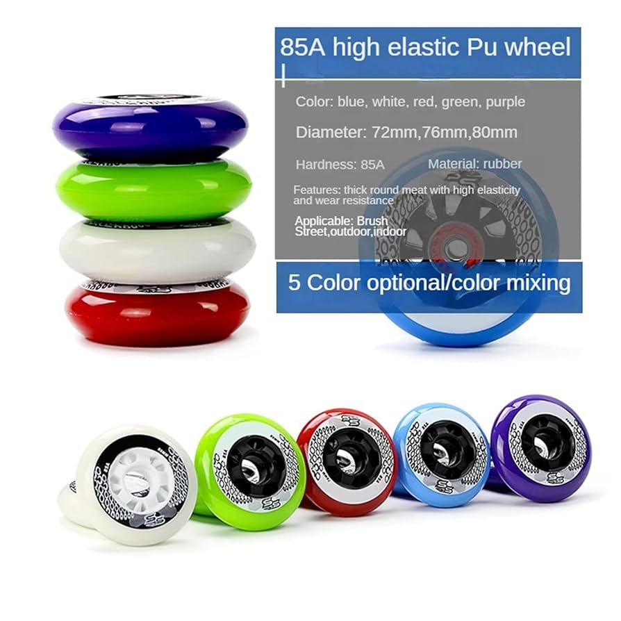 Inline Skate Roller Kit 72-80mm Diameter Illuminated Core 85A Hardness