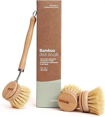 Bamboo Dish Brush | Long Lasting Brush with...