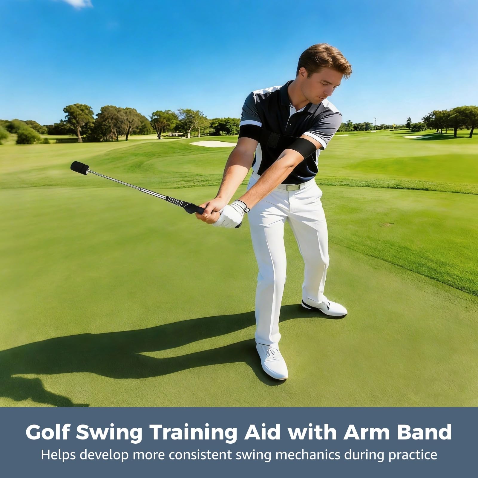 Ayuda de entrenamiento de swing de golf, entrenador de agarre para diestros con banda para el brazo, entrenador retráctil con retroalimentación de clic audible, para práctica de calentamiento