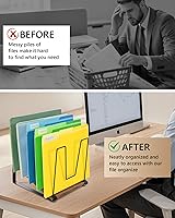 Vista 8 de HULISEN Inclined Desk File Organizer, 5-Section Vertical File Folder Holder Stand, Metal File Sorter Rack with Wooden Base, Desktop File Organizer