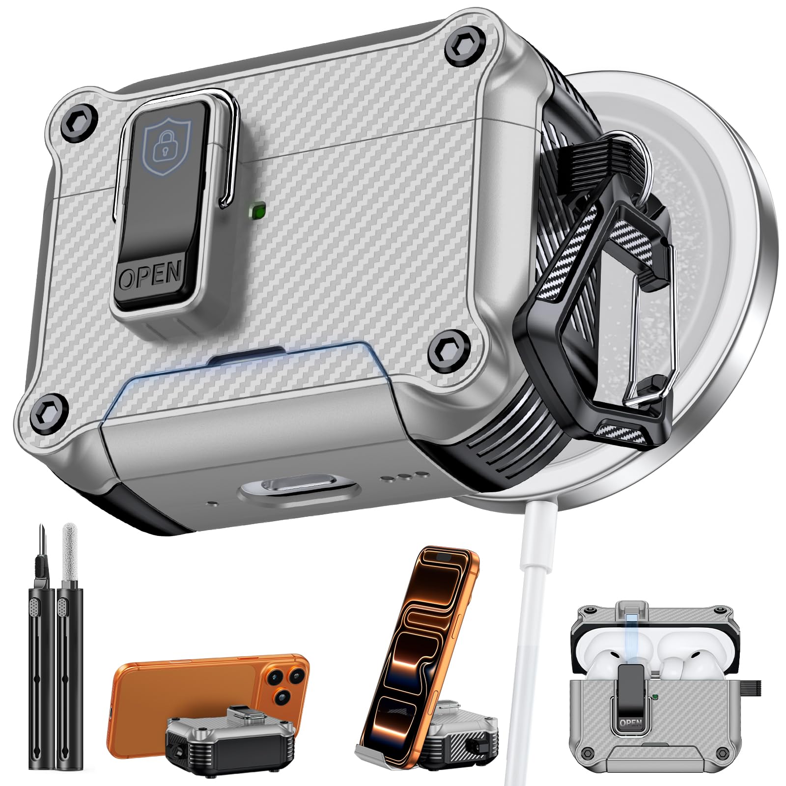 Inesore for AirPods Pro 3 Case with Secure Lock (Silver)