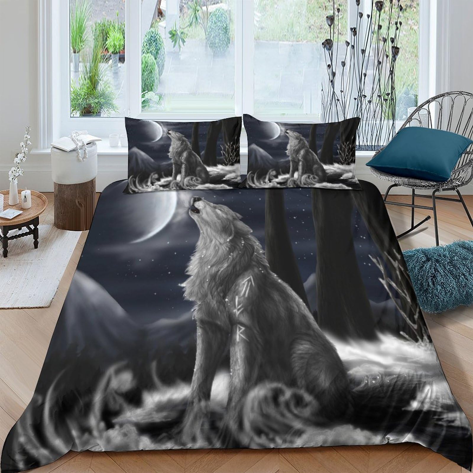 Ctjqhvkz Style-7 3D Printed Moon Howling Wolf Fitted Sheet Microfiber Soft Breathable Forest Night Mattress Cover For Bedroom Living Room Decor Single（135X200cm）