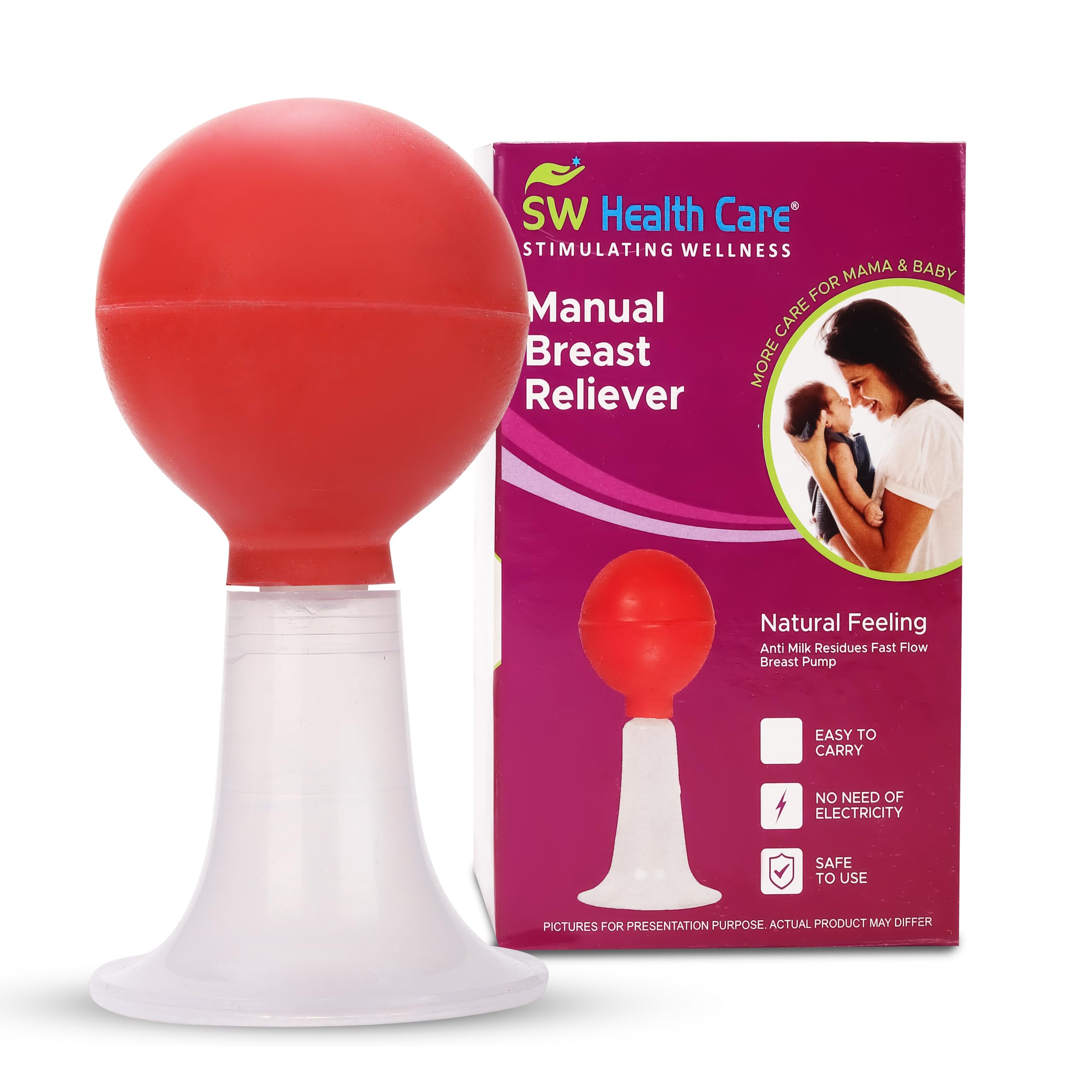 SW Health Care Breast Reliever Pump, Milk Pump Machine, Manual Breast Pump with Red Milk Container, Easy to Carry (Pack of 1)-image-12