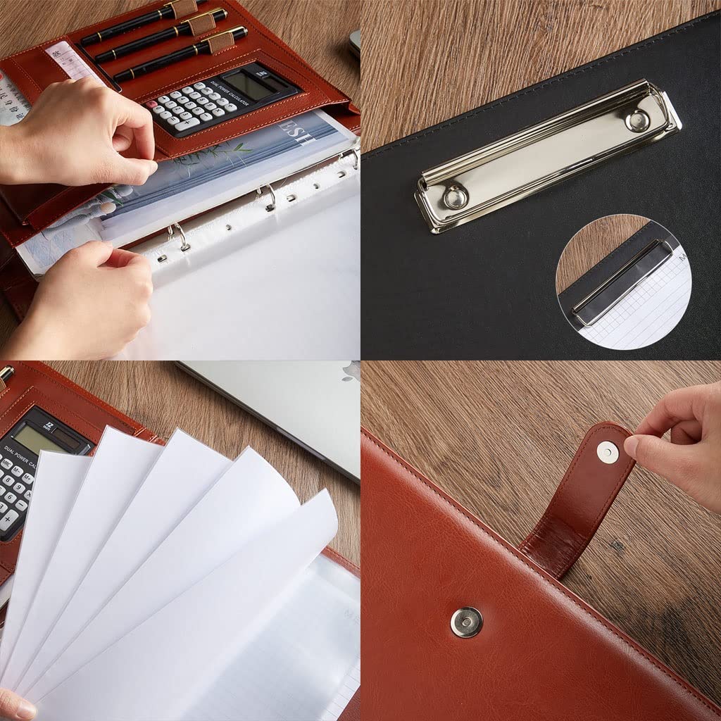 IBOWZ Porte Documents A4 Conférencier Portefeuille Dossier classeur Padfolio avec 4 Anneaux classeur A4 Dossier Bloc-Notes Cahier pour Femmes Hommes Entretien