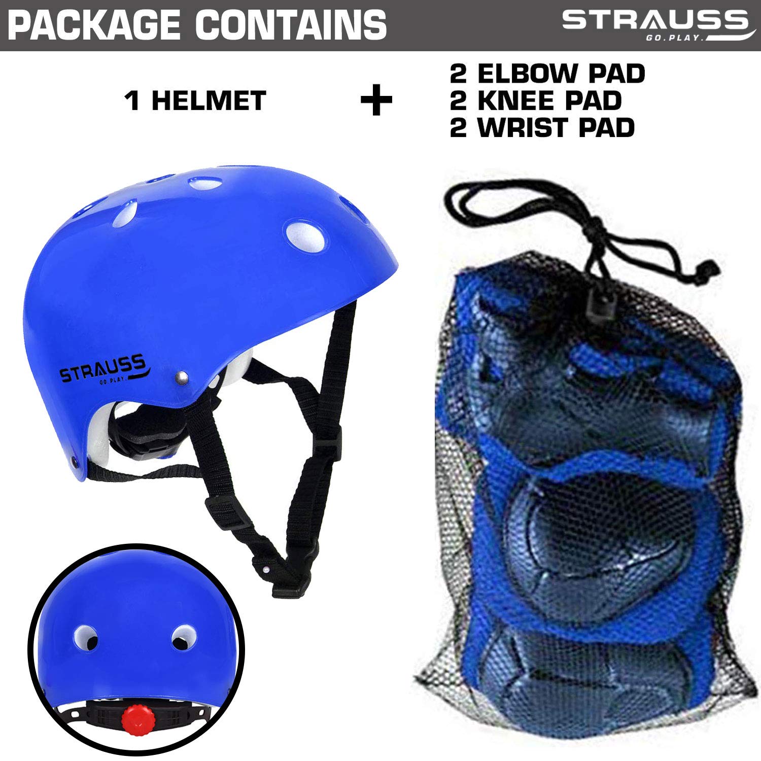 Strauss Protective Gear Set for Kids with Adjustable Ring, (Blue) 4