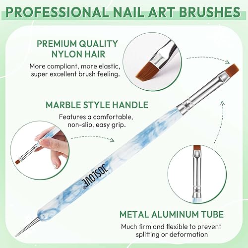 Miniatura 3 de JOSLOVE Juego de 6 pinceles de arte de uñas kit de herramientas de pintura de diseño de uñas con cepillo de uñas de gel cepillo de forro de uñas y