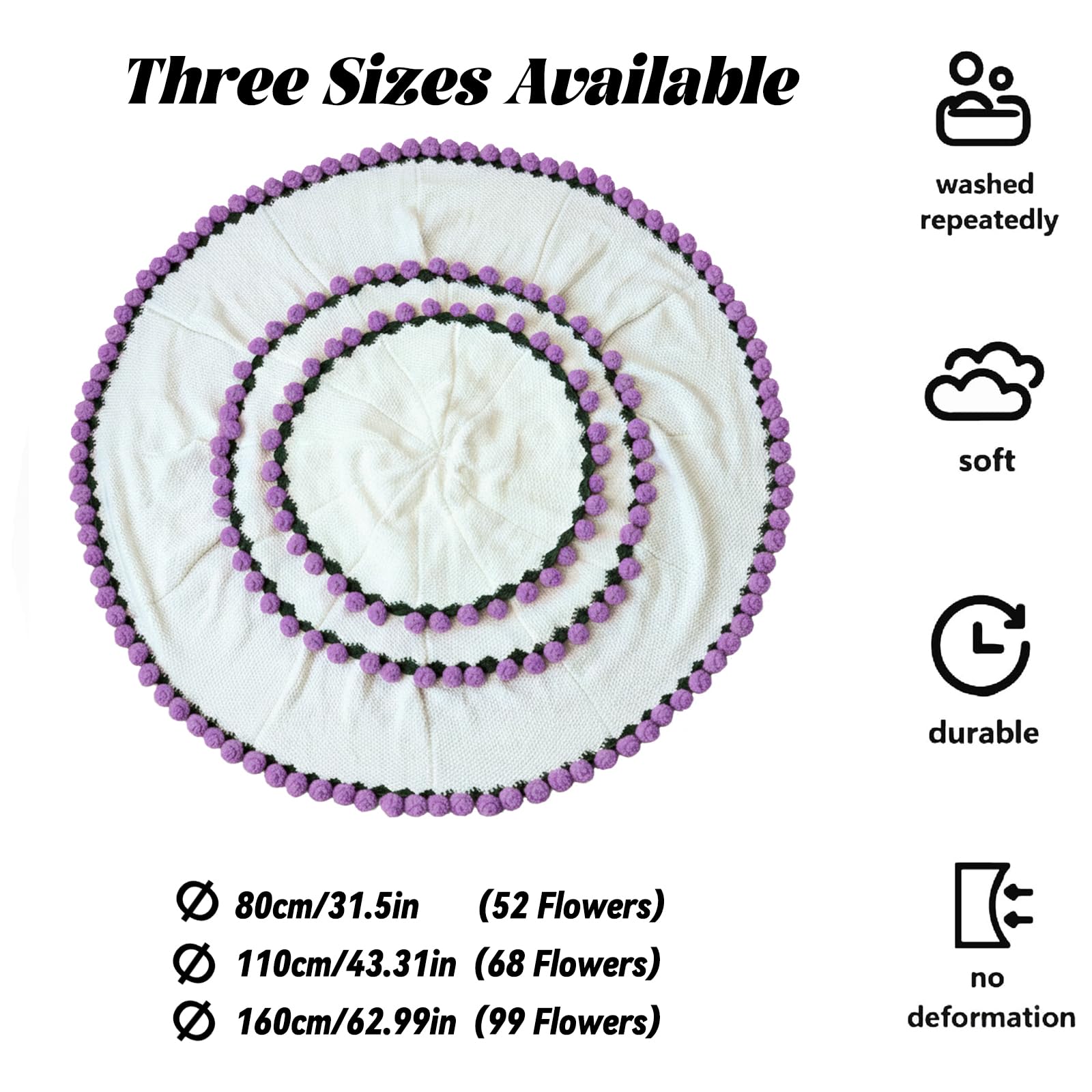 Coperta Bouquet di Fiori, Plaid con Fiori all'Uncinetto Finita, Coperta con Decorazione di Rose, Ideale come Regalo per Donne per San Valentino e Compleanni (Rosa - Viola, 110CM)