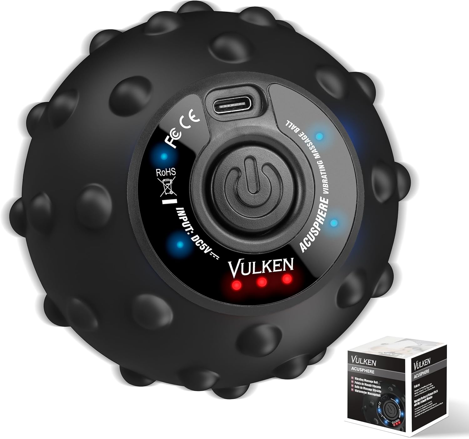 Vulken 4 Speed High Intensity Vibrating Massage Ball with USB Charging for Muscle and Deep Tissue, Plantar Fasciitis Pain Relief, Myofascial Release and Trigger Point Treatment for Back