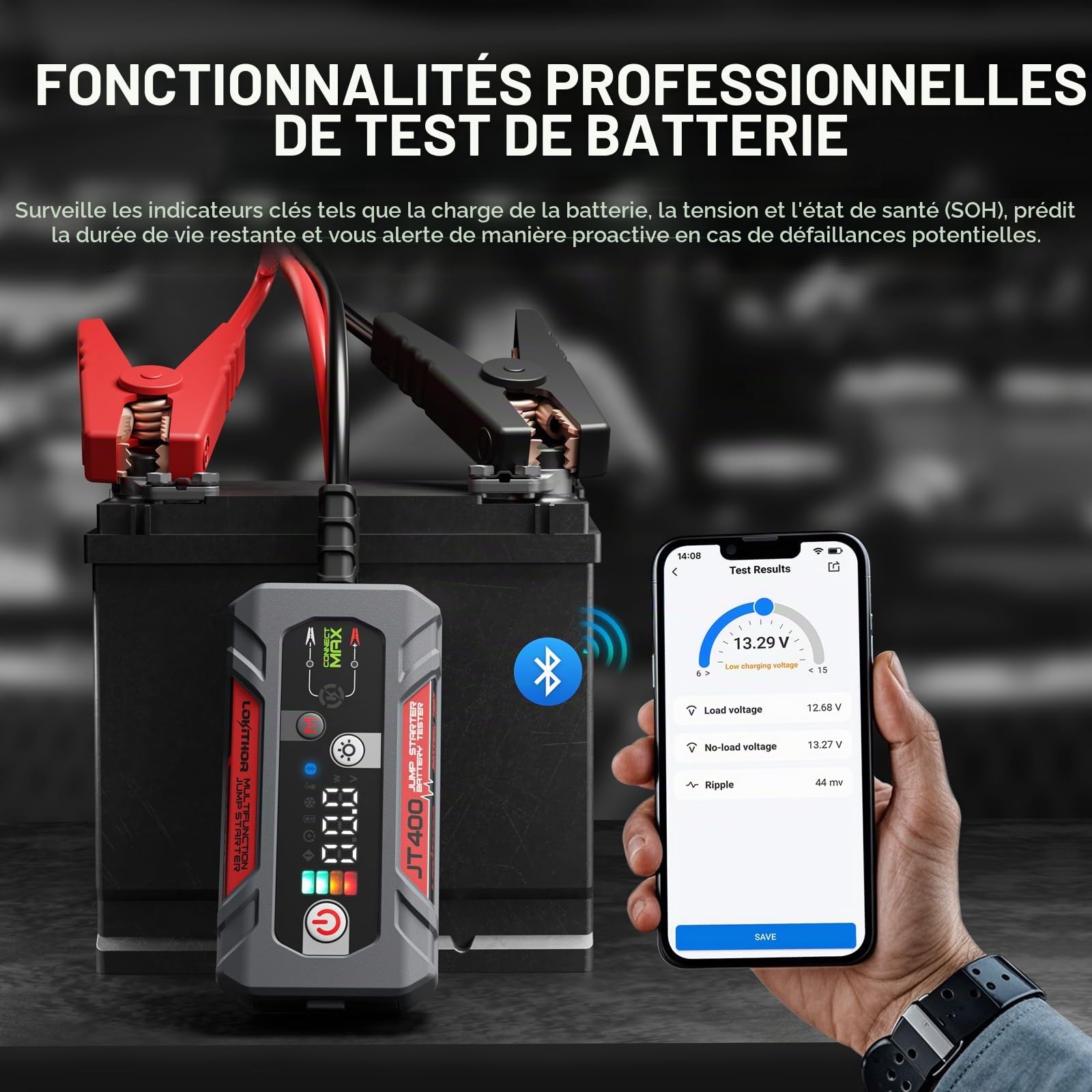 LOKITHOR JT400 Booster Batterie 2500A Testeur CCA Power Bank 3-en-1