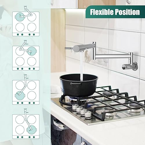 Miniatura 7 de Heyalan Grifo de restaurante de cocina cromado pulido de 19 pulgadas montado en la pared plegable estirable doble articulación brazo oscilante de un