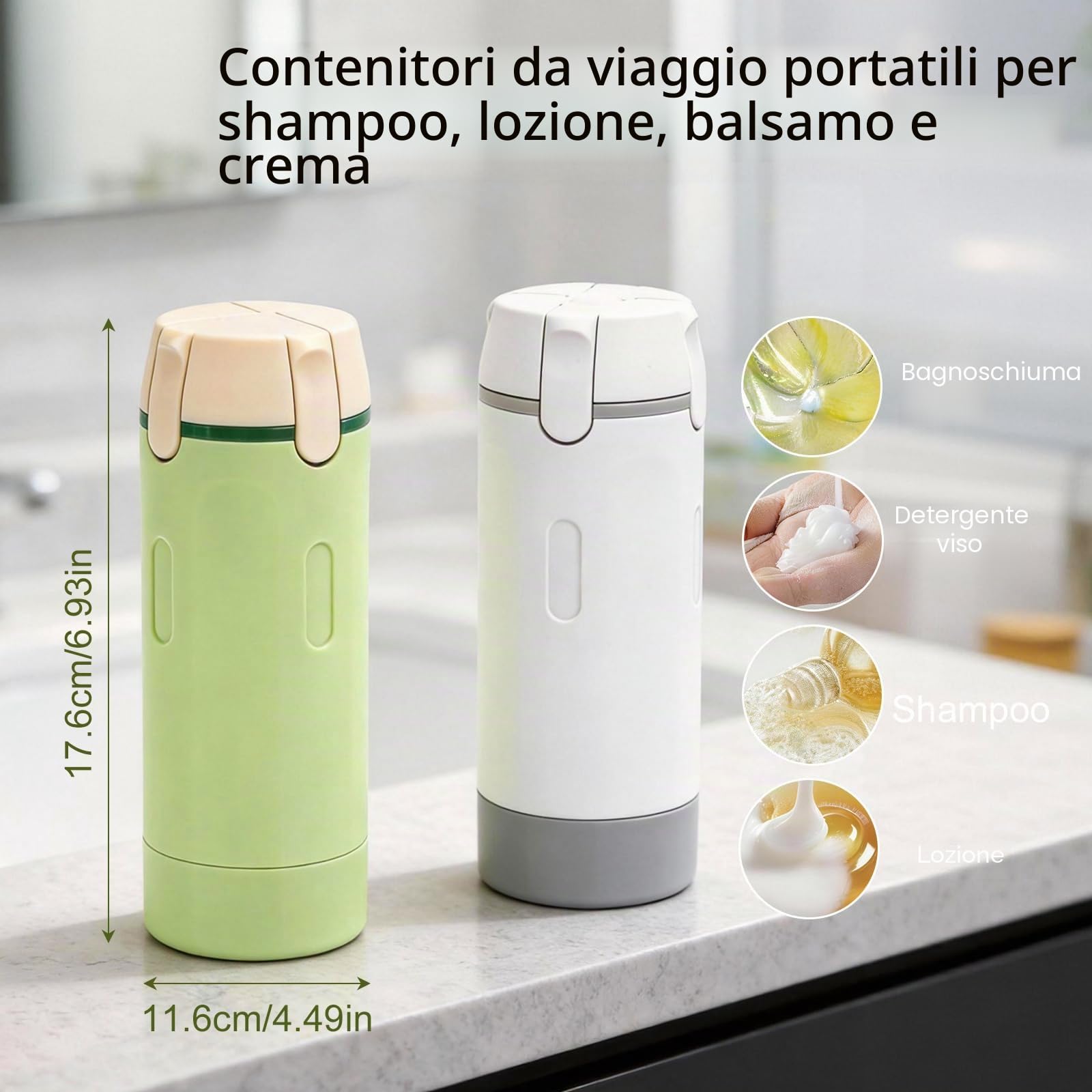 Set di 4 flaconi dispenser da viaggio: flaconi con pompetta ricaricabili, a prova di perdite, per articoli da toeletta - contenitori da viaggio portatili per shampoo, lozione, balsamo e crema (verde)