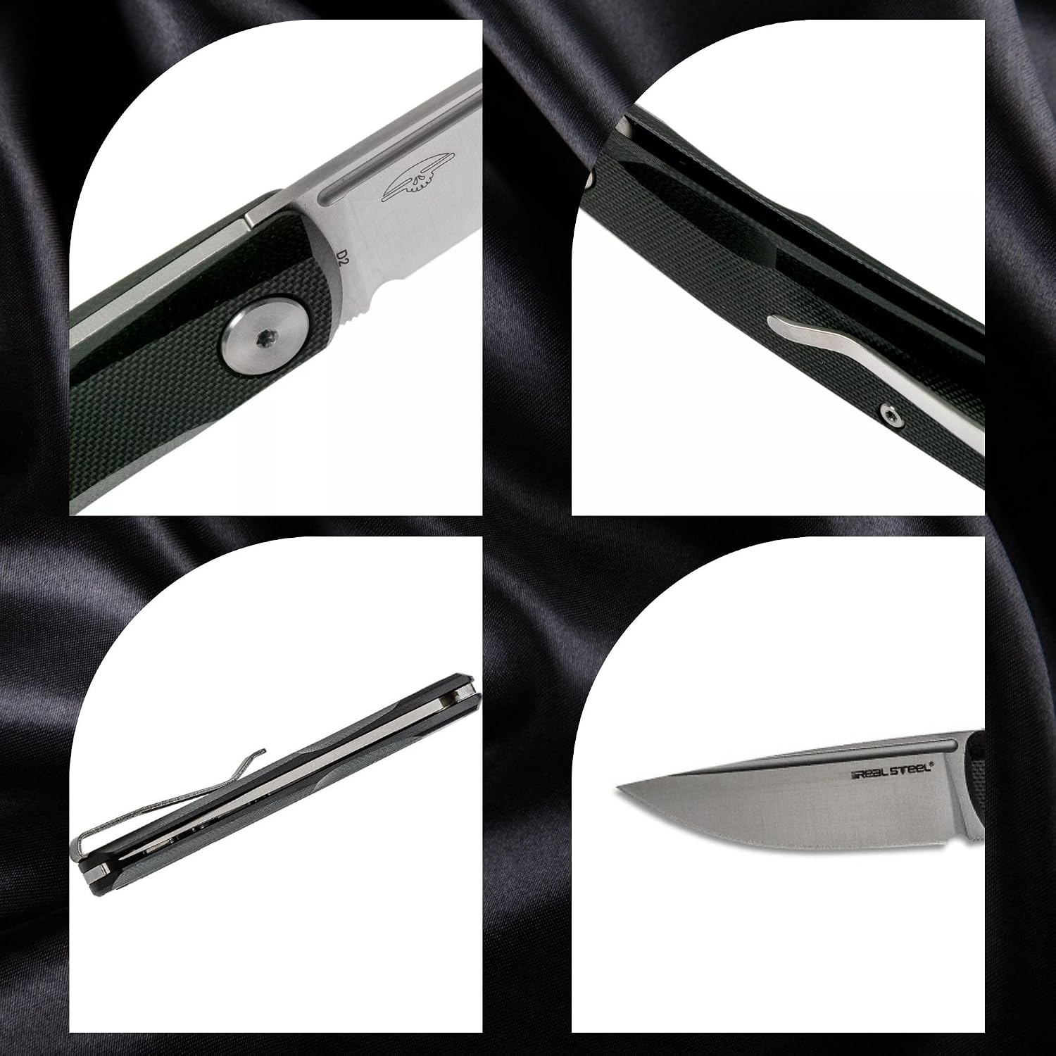 REALSTEEL Luna Lite Slipjoint Folding Pocket Knife - D2 Blade and Coyote G10 Handles - Perfect for Camping, Hiking, Daily Cutting Tasks - EDC Knife for Men Women (Satin/Black)