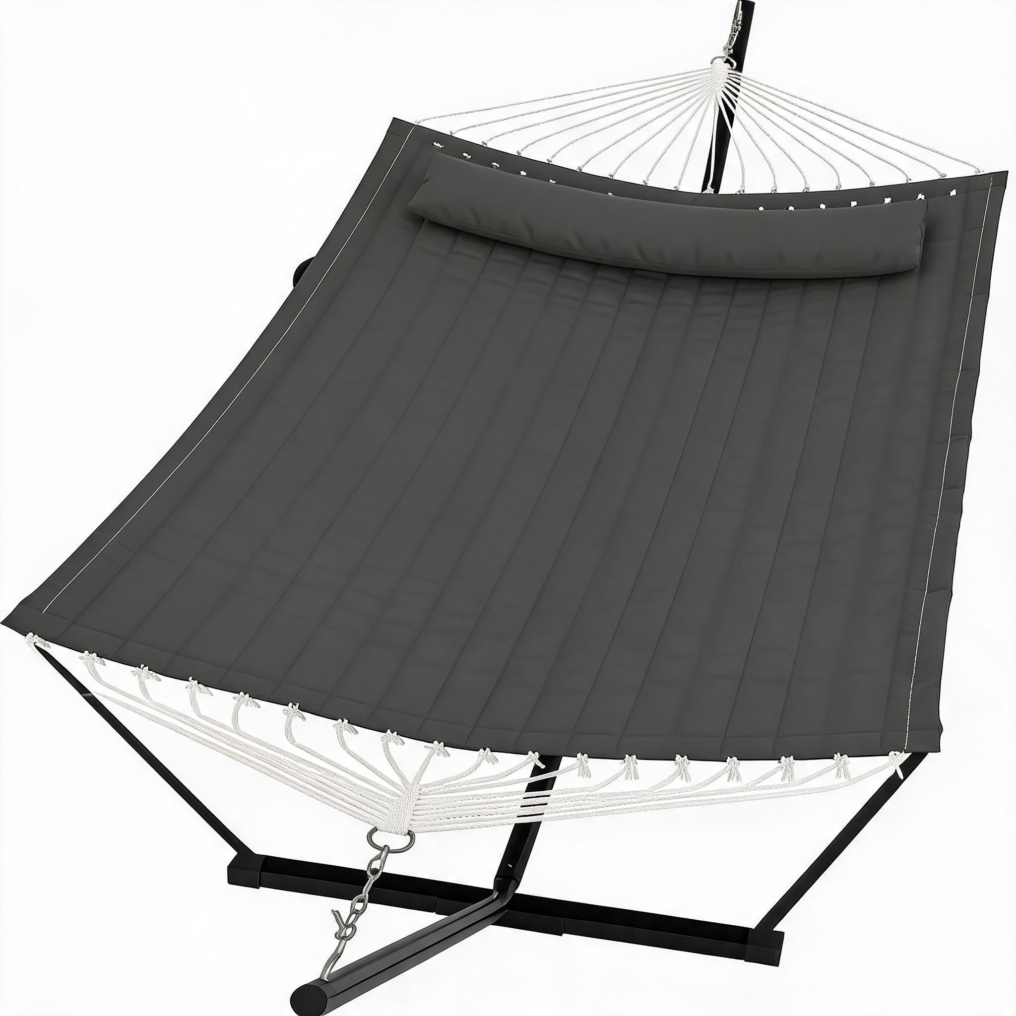 Koioplie Heavy Duty 2 Person Hammock with Stand and Detachable Pillow – Outdoor Double Hammock – 450 lbs Capacity – Balance Rope – Freestanding for Patio, Backyard, Poolside – Dark Gray