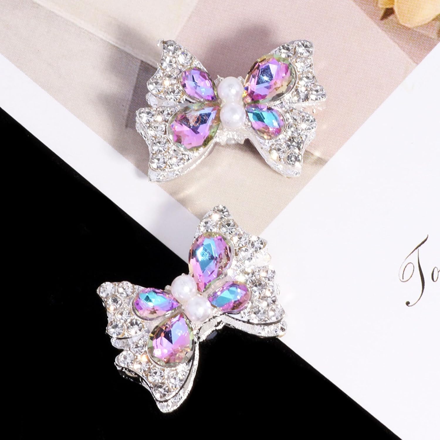 7 Pack Rhinestone Beads for Pens Metal Crystal Loose Large Spacer Bead Charms for Jewelry Making Keychain Earring Necklace Beadable DIY Crafts Cute Colorful Butterfly (Bow 2) - Image 6