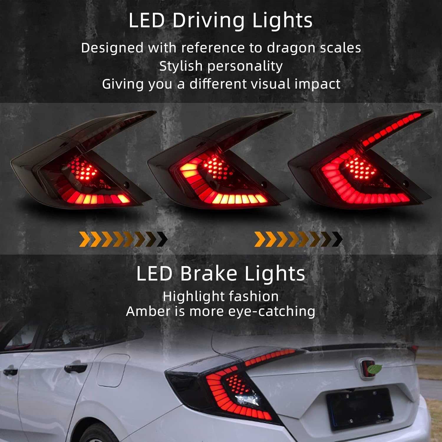 Full LED Tail Lights Replacement for 2016-2021 Honda Civic 10th Gen Start Up Dynamic Animation Rear Lamps Assembly Smoke Lens 1 Pair of Tail Lights