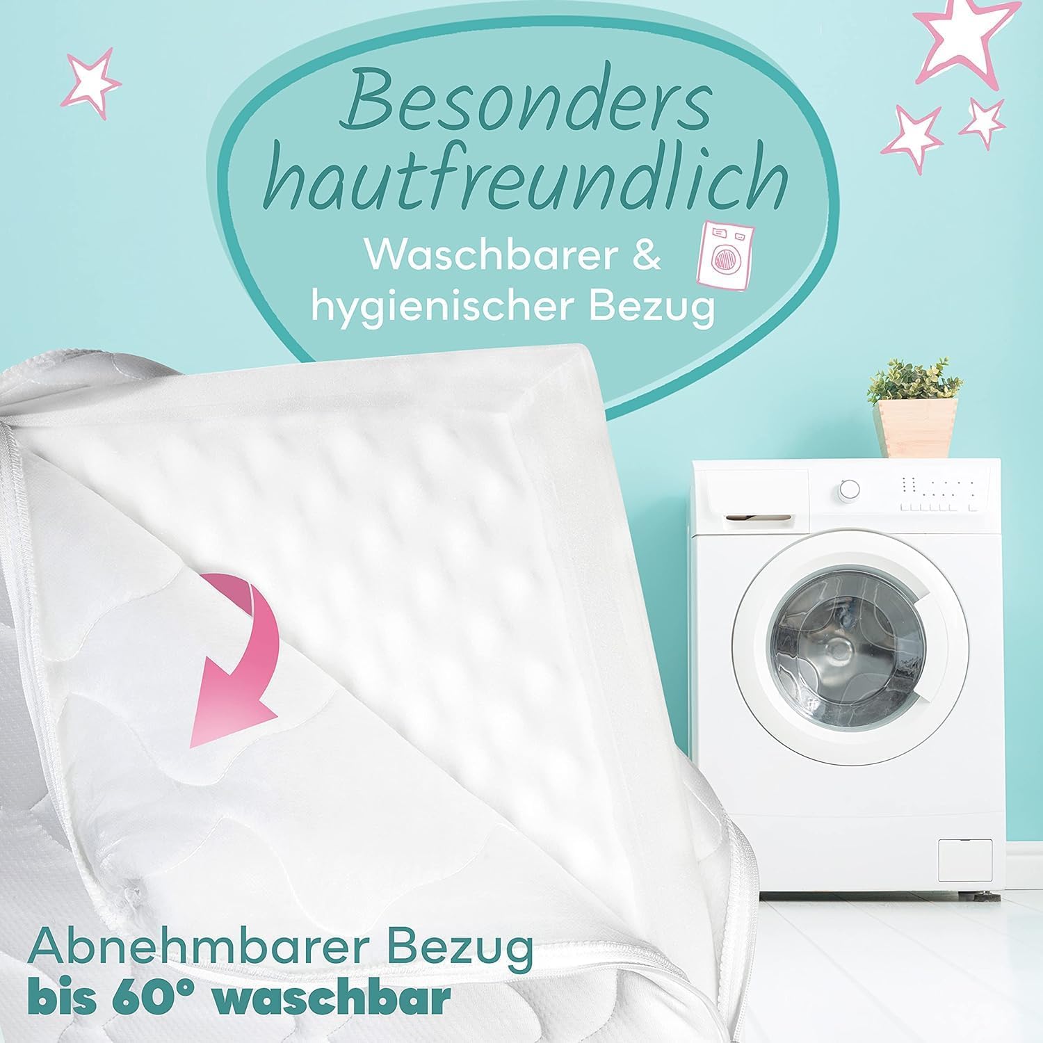 Sun Garden Babymatratze, Kindermatratze 70x140 cm mit Trittkante + Matratzenschoner, Oeko Tex 100 Zertifiziert, Baby Matratze für Babybett, Kinderbett oder Reisebett, Bezug bis 60°C Grad waschbar