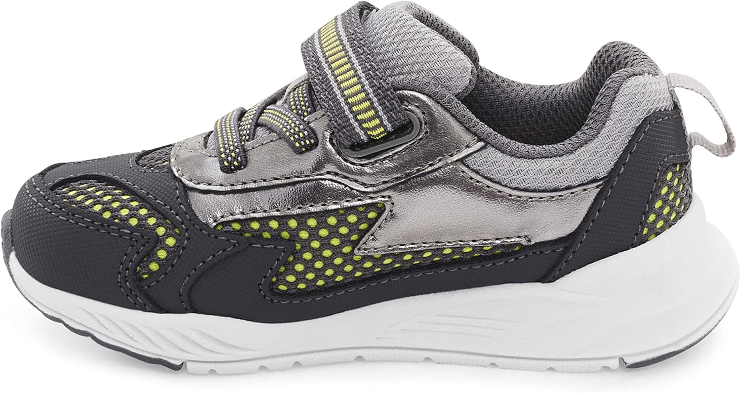 Stride Rite Boy's Lighted Cosmic-Adapt Sneaker, Grey/Neon, 1.5 X-Wide Little Kid