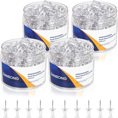 DANRONG 800 pines transparentes, tamaño estándar, tachuelas para el pulgar para tablón de anuncios, tablero de corcho, pared, mapas, accesorios