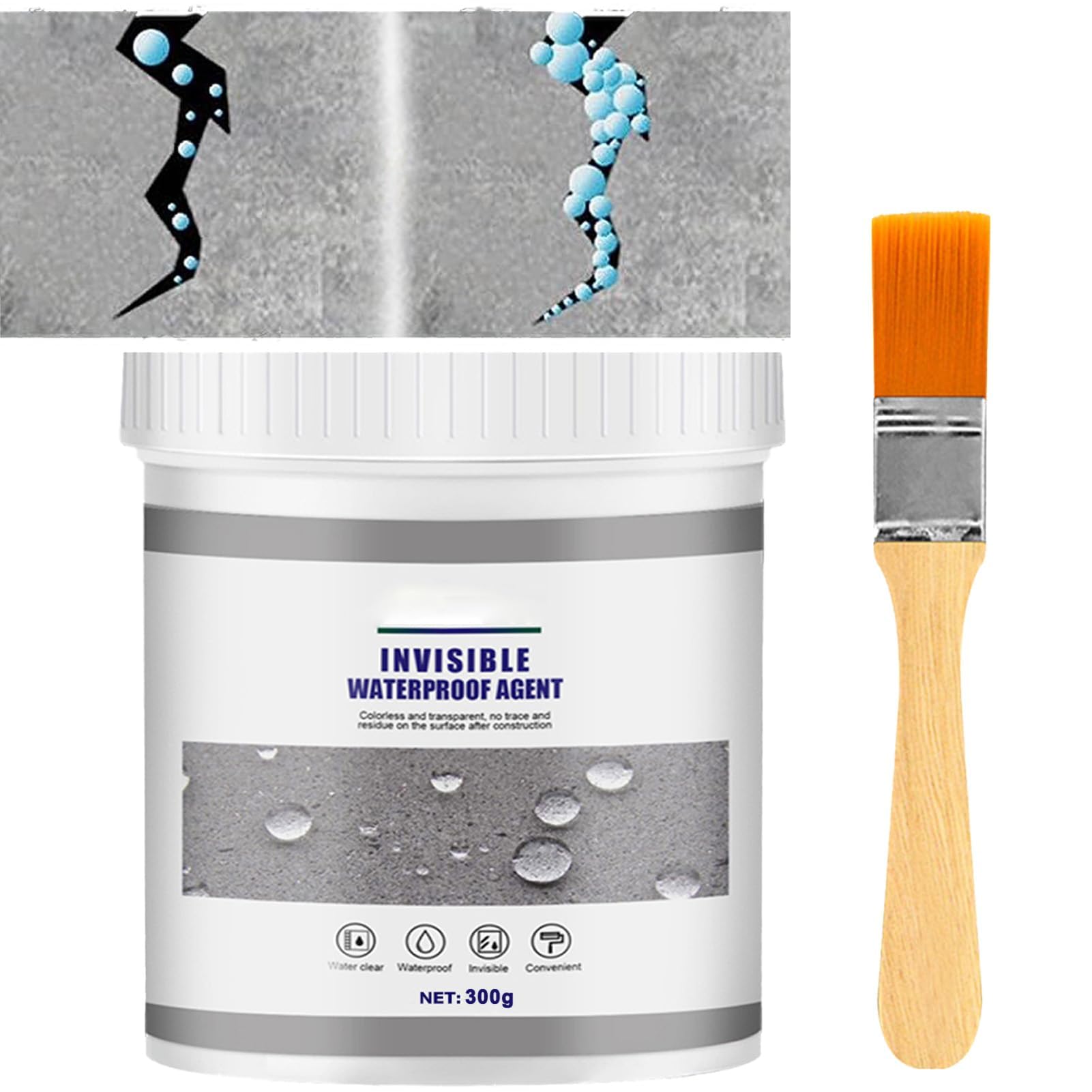 Waterproof Anti-Leakage Agent, Invisible Waterproof Agent Waterproof Insulation Sealant, Transparent Repairing Leak Waterproof Adhesive (300g,2pcs)