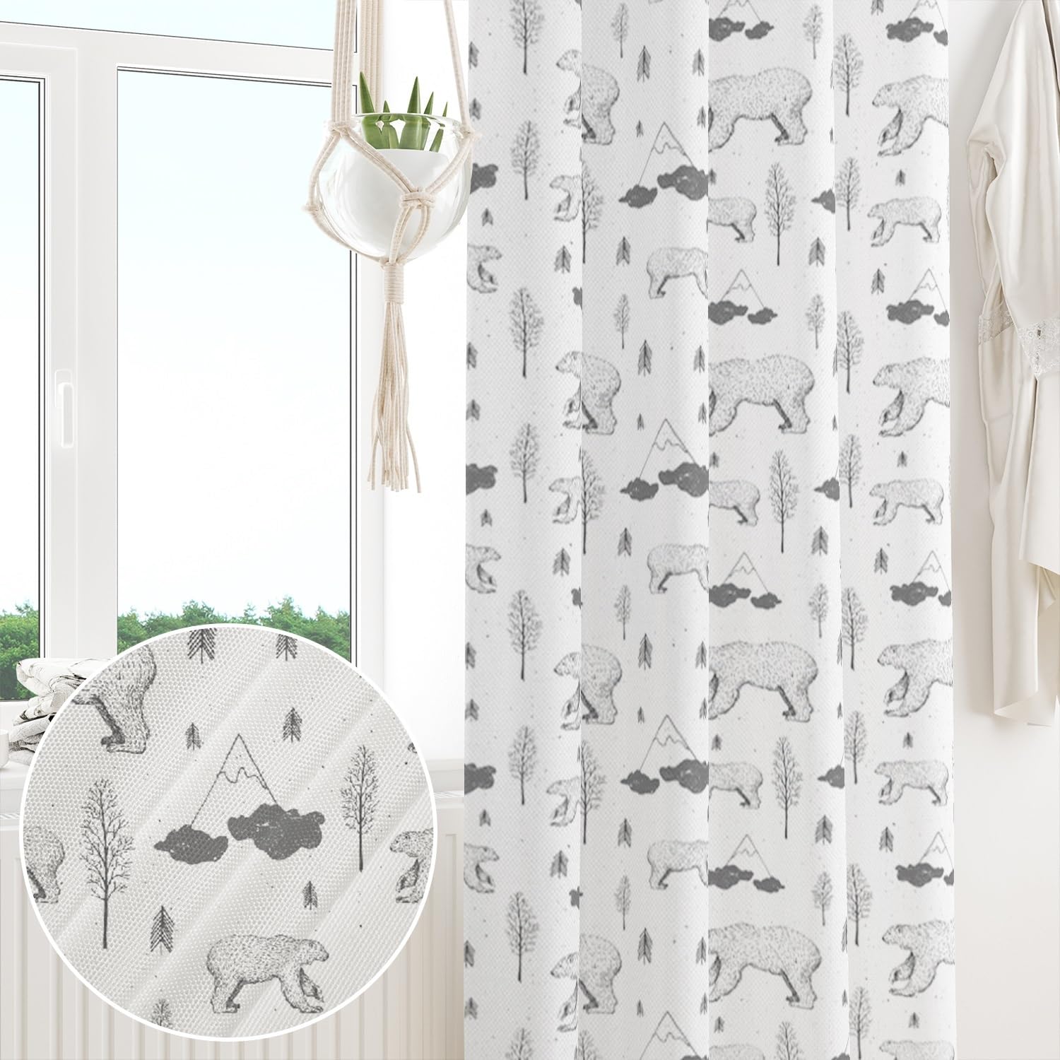 ggaimwf 42"x 63" Cartoon Animal Rod Pocket Curtain for Kids Bedroom Bear mountain Linen Look Room Dividers Light Filtering Privacy Window Drapes for Boys Girls Playroom Living Room,1-Single Panel - Image 4