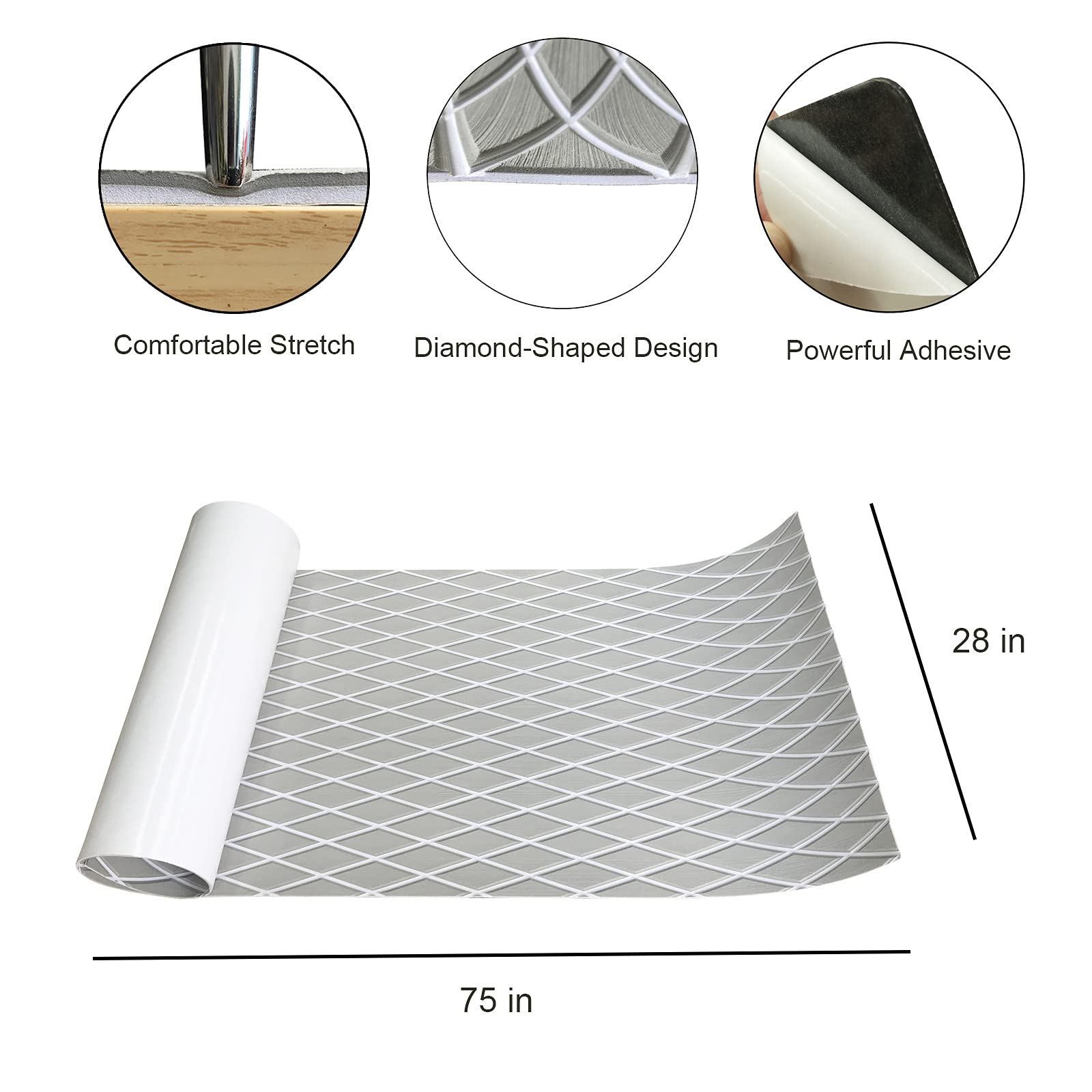 KXKZREN EVA Foam Boat Flooring Decking Sheet Pad Rhombus Pattern 6mm Anti-Skid Faux Teak Marine Flooring Mat for Yacht Motorboat RV Yacht Swimming Pool Cooler Tops, 28" x 75"