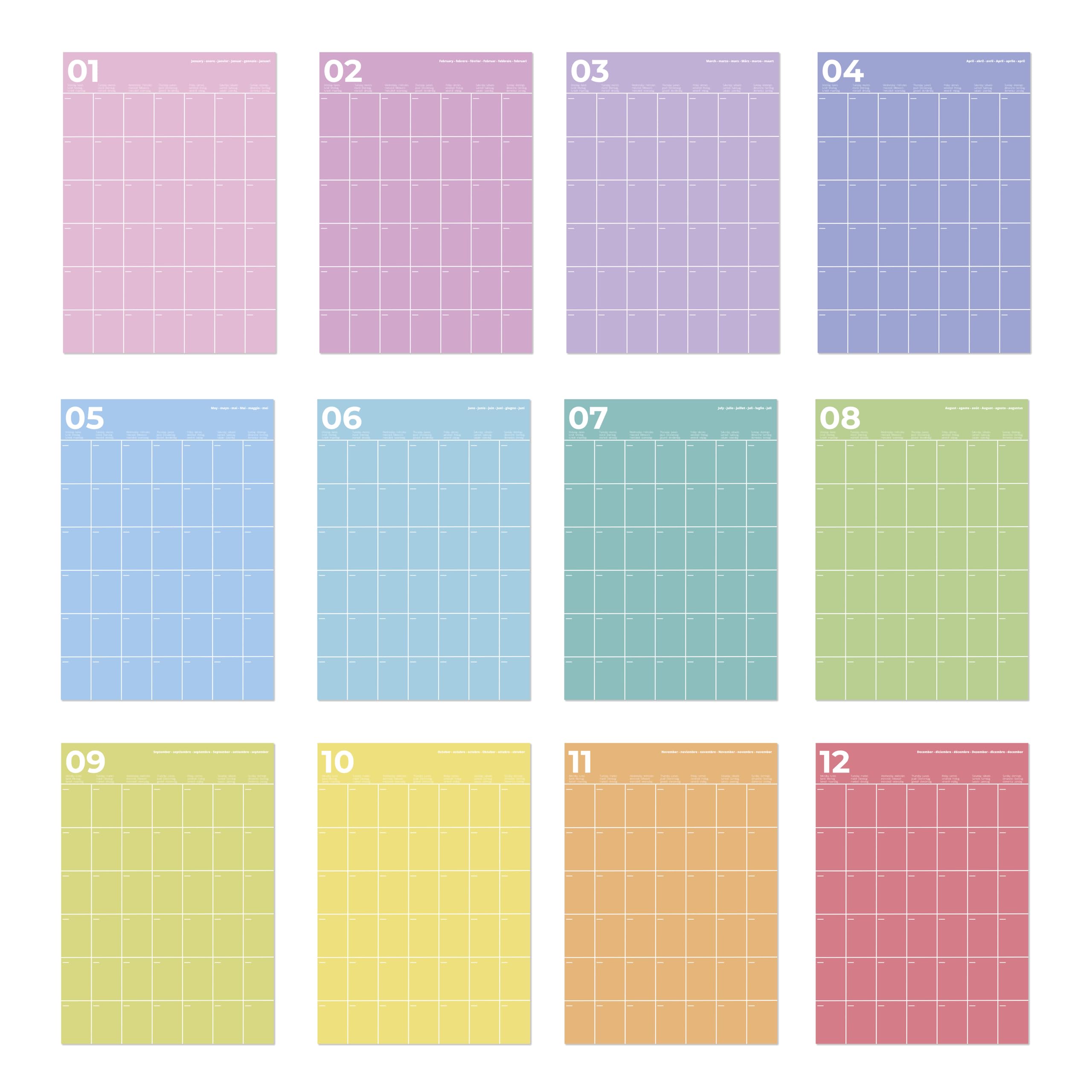 Planificador Mensual A3 - Días Personalizables, Amplios Espacios Para Anotaciones y Meses Llenos de Color. Organiza Tu Vida con Estilo con el Planificador Calendario de Pared!