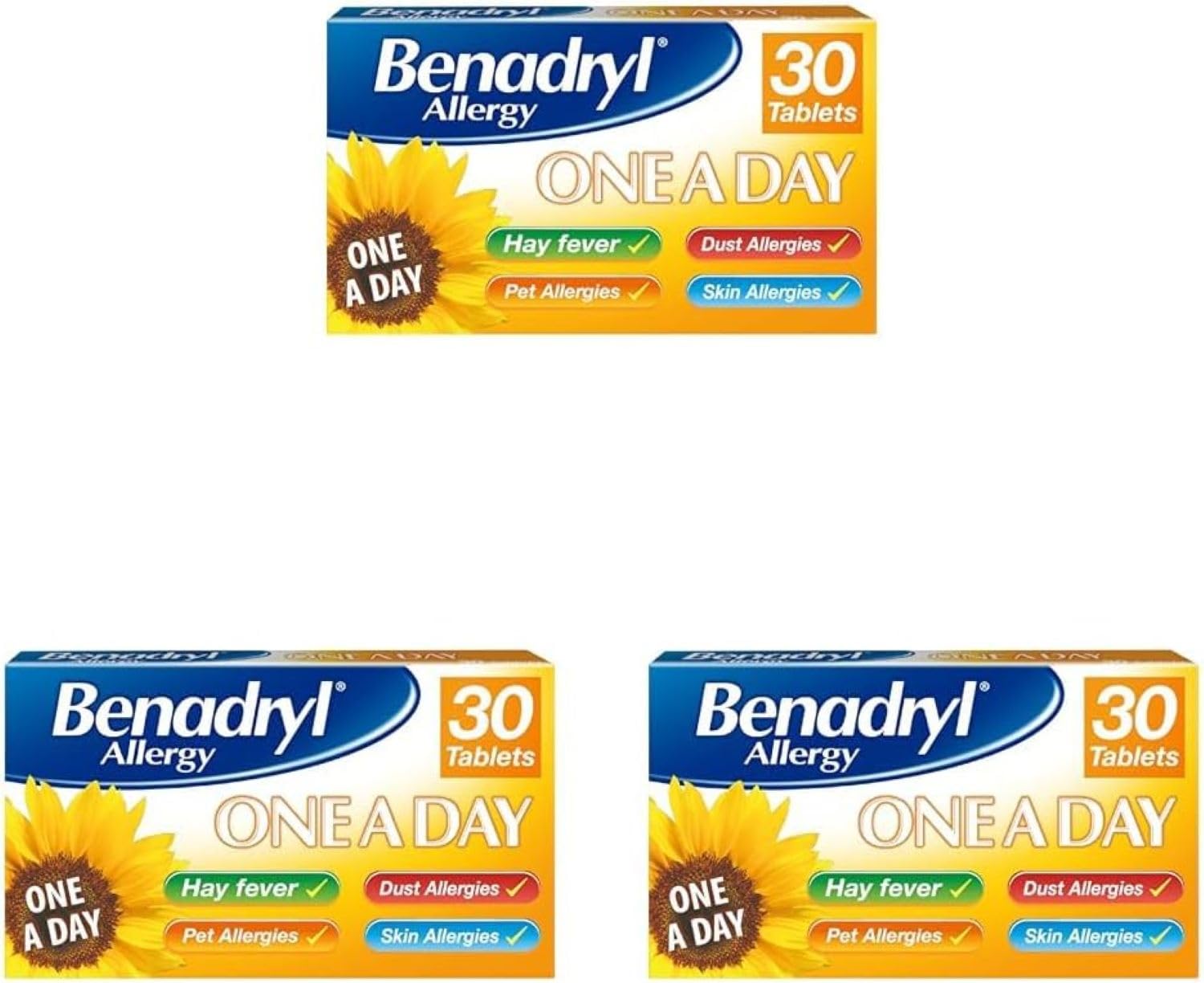 Allergy One A Day 10 Mg Tablets - Effective and Long-Lasting Relief from Hay Fever, Pet, Skin and Dust Allergies - 30 Count (Pack of 3)