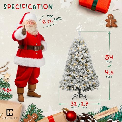 Miniatura 2 de CAPHAUS Árbol de Navidad artificial preiluminado de 4.5 pies con 398 puntas de rama, soporte plegable, 200 luces LED, árbol de Navidad falso flocado