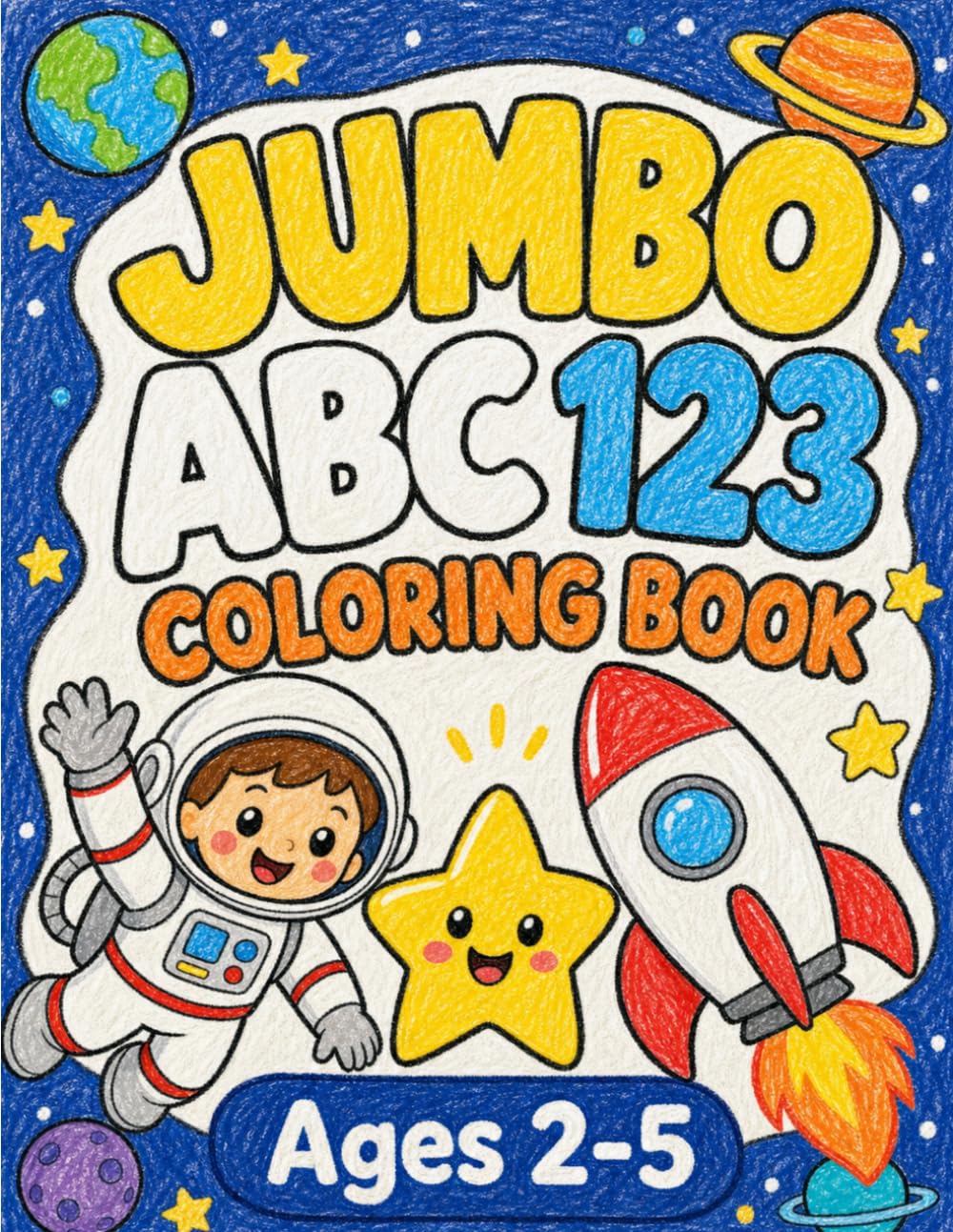 Jumbo ABC 123 Coloring Book: Big and Easy Letters, Numbers, Shapes & First Words Coloring Pages for Toddlers, Preschool and Kindergarten Kids Ages 2–5
