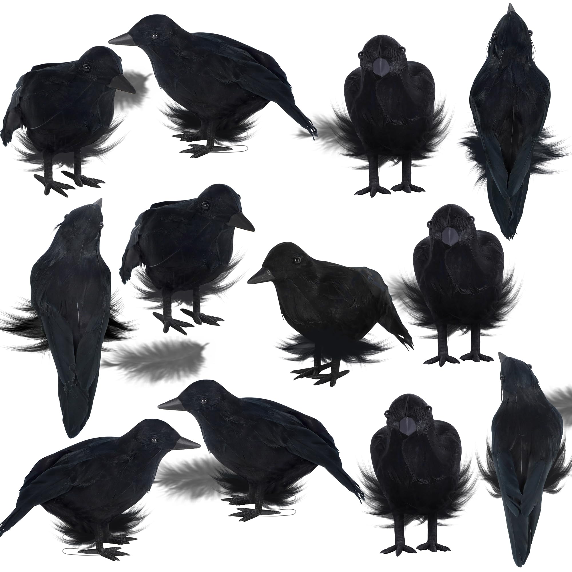 ATDAWNHalloween Birds, Black Feathered Crows, Realistic Looking Halloween Birds Decoration Birds, 4.9" (12)