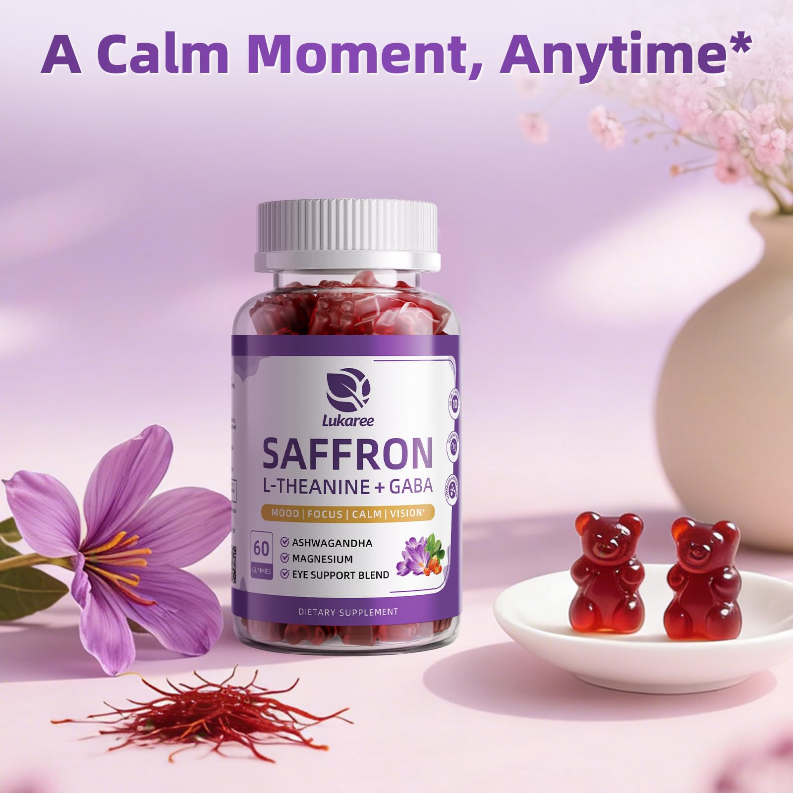 Lukaree Saffron Gummies Extract 88.5mg with L-Theanine 200mg, GABA, 2 Pack — Amazon image 7