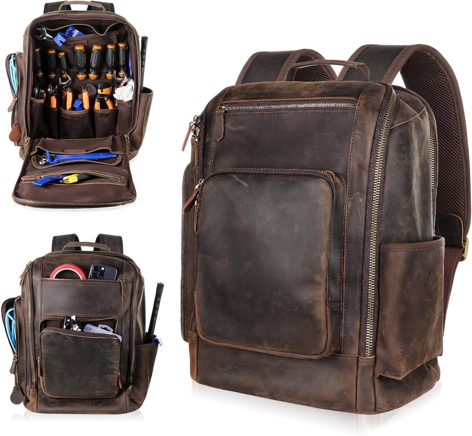 Tool Backpack Genuine Leather Tool Bag Backpack Heavy Duty Leather Tool Pouch Bag Grain leather Tool Bag Organizer