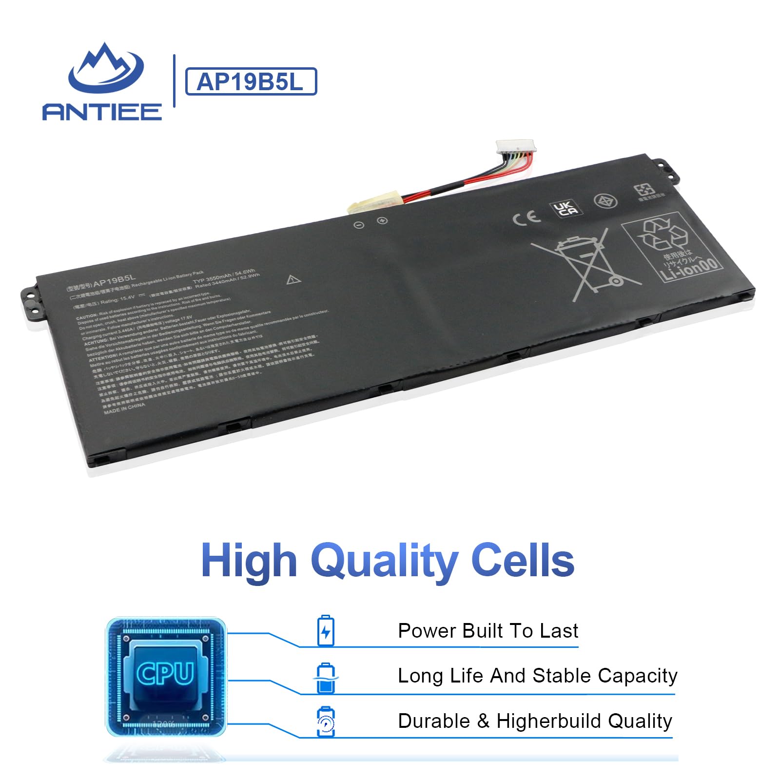 ANTIEE AP19B5L Laptop Batteria per Acer Aspire 5 A515-43 A515-43G A515-52 A515-52G Aspire 7 A715-41G A715-41G-R5LR Swift 3 SF314-42 SP314-21N-R5FR TravelMate PP 2 TMP2. 14-41 P214-41-G2 Vero AV15-51