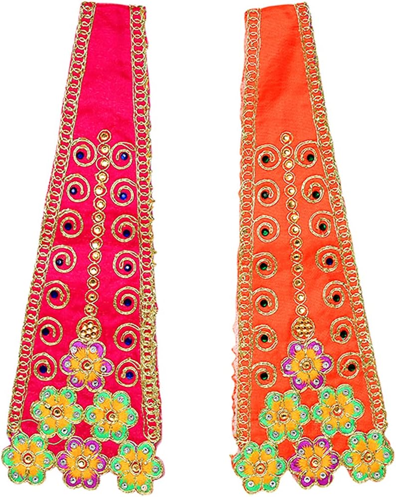 Aditri Creation Set of 2 Decorative Puja Cloth Pataka Chunari, Pooja Chunar Dupatta (Size :- 24 Inches x 4 Inches) Pooja Items Articles for Decoration for Statue Frame Idol Temple, (Pink + Orange)