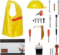Vista 8 de BLACK+DECKER Juego de herramientas para niños, baúl de juego de simulación con caja de herramientas, chaleco de construcción y sombrero duro, juego