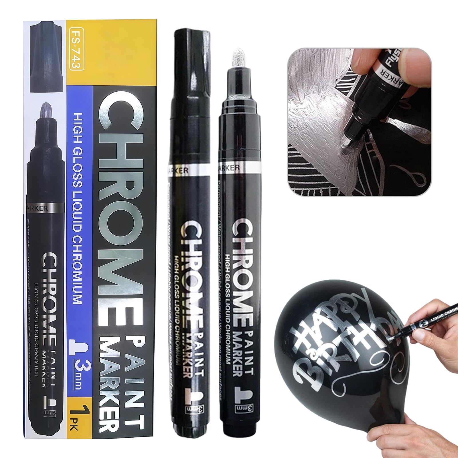 Yolkify Silver Metallic Chorme Paint Pens, Liquid Mirror Metallic Marker Pens, Reflective Gloss, 3.0mm Larger Application Area, Epoxy Resin Accessories for Coloring, Stroke, Painting, DIY Craft