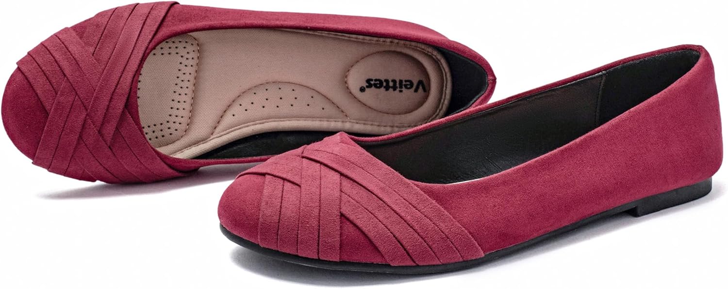 Veittes Women's Wide Width Flat Shoes, Comfortable Casual Round Toe Classy Design Ballet Flats. - Image 3
