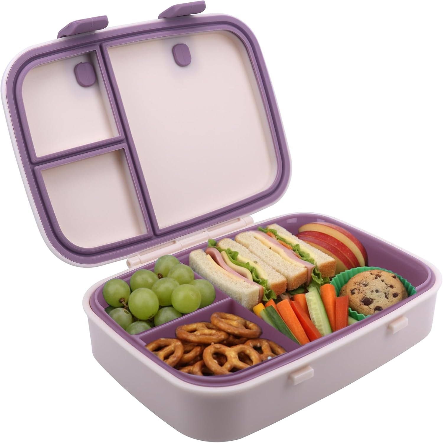 Kids Bento Explorer Lunch Box, 3 No-Mix Compartments, Microwave & Dishwasher Safe, Lightweight with Removable Tray, for Daycare, Preschool, School, Purple Light Powder