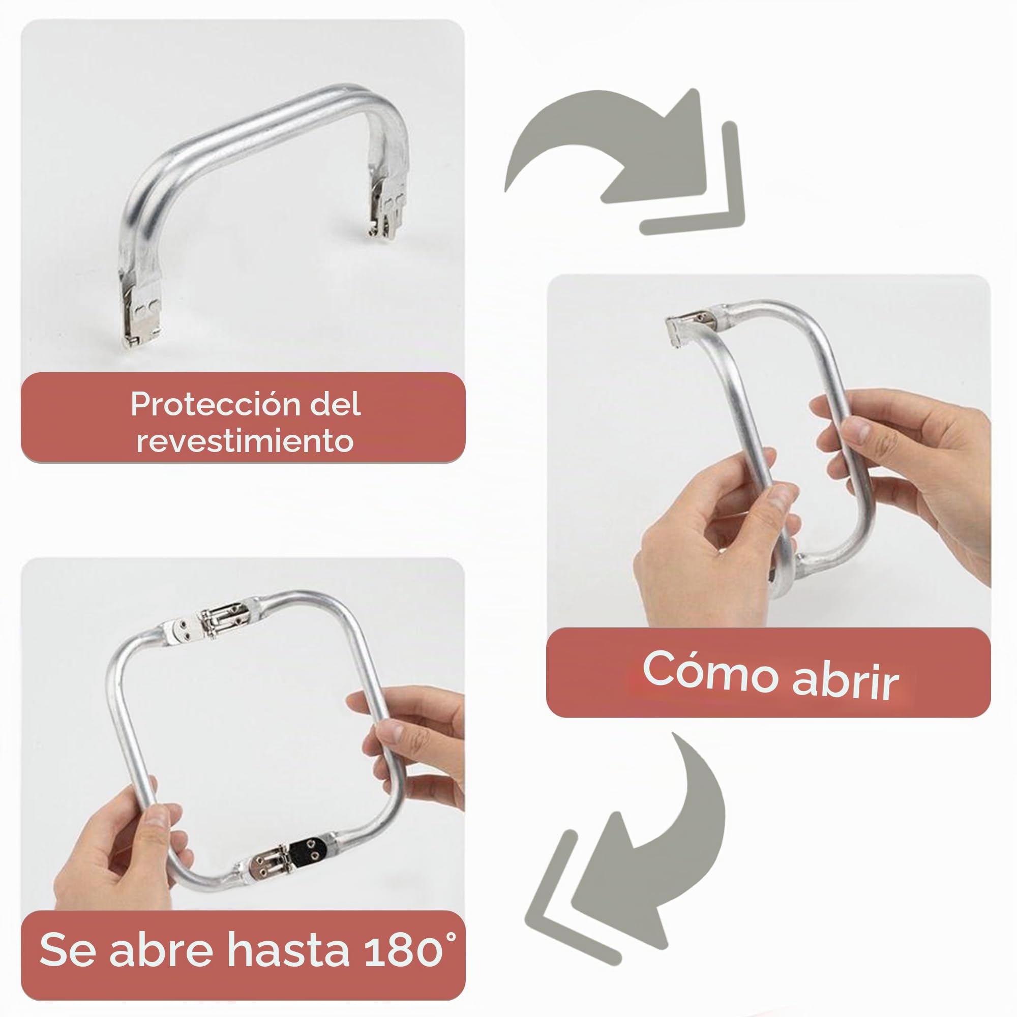Pack de 3 Cierres Ocultos de Cartera, Asas en Forma de U, Marco de Repuesto de Aluminio, Cierre de Bolsas, Bricolaje, Bolsa de Cierre para Bolsa de Cena 25cm x 9,5cm,22cm cm y18cm x 9,2cm