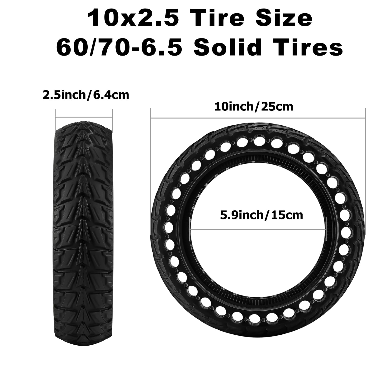 1PCS Ruota 60/70-6.5 Monopattino Elettrico, Copertone Monopattino 10x2.50-6.5 Compatibile con Ninebot G30/G30D/G30LP/G30D/Max G30/G30 2, 10x2.5 Gomma Piena Pneumatici per Hiboy S2 Pro/S2 Max