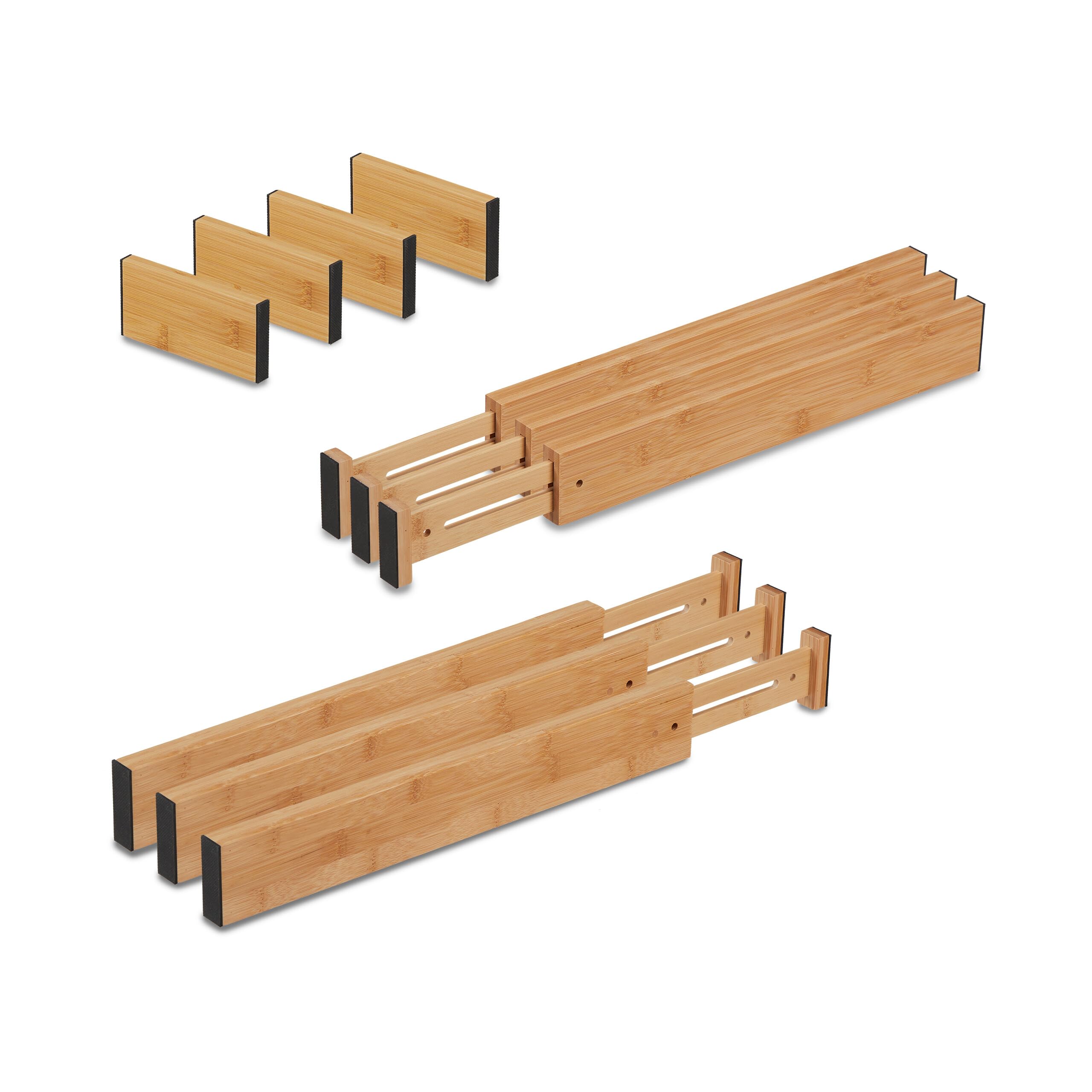 Relaxdays Divisori da Cassetto, Set da 10 Separatori da Cucina, Organizer Lunghezza Regolabile 43,​5-​56,​5 cm, Marrone
